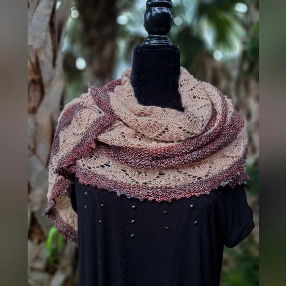 Hand Crafted OOAK Desiner Boho Scarf Lace Stripes in Natural Brown Beige Colors
